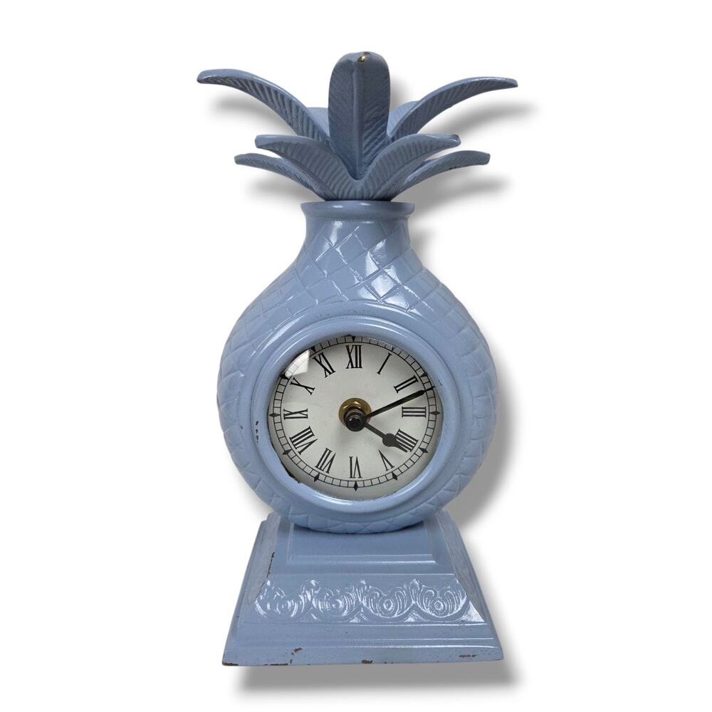 Vintage Brass Mantel Clock Pineapple Florida Coastal Beach Tropical Blue